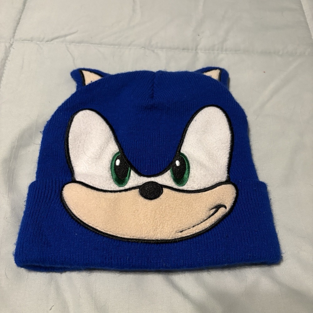 Sonic the Hedgehog SEGA Blue Character Face 3D Quills Knit Cuffed Beanie 2024